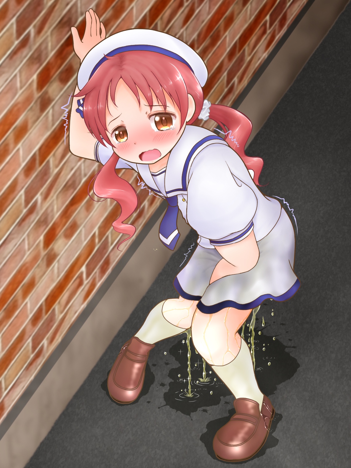 【着衣お漏らしロリ】二次ロリ少女の脱げずにおしっこ漏らしてる恥辱の表情、絶望の表情がたまらない二次エロ画像