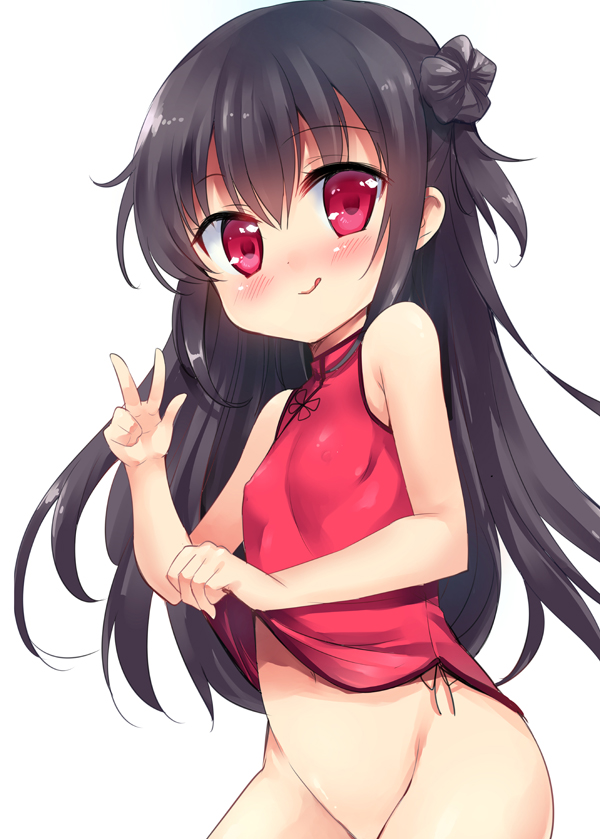 【ロリノーパンチャイナ】ロリ貧乳少女のエッチなノーパンチャイナドレスがセクシーすぎるロリチャイナドレスのエロ画像