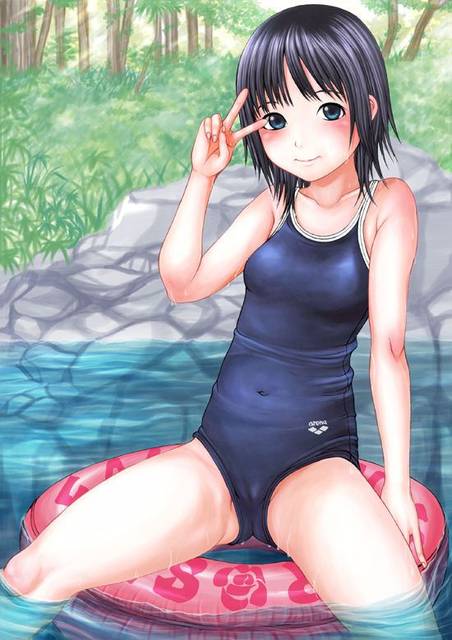 【健全スク水ロリ少女】夏の風物詩な可愛いロリ少女のスク水姿に勃起しそうな二次スク水ロリ萌え画像