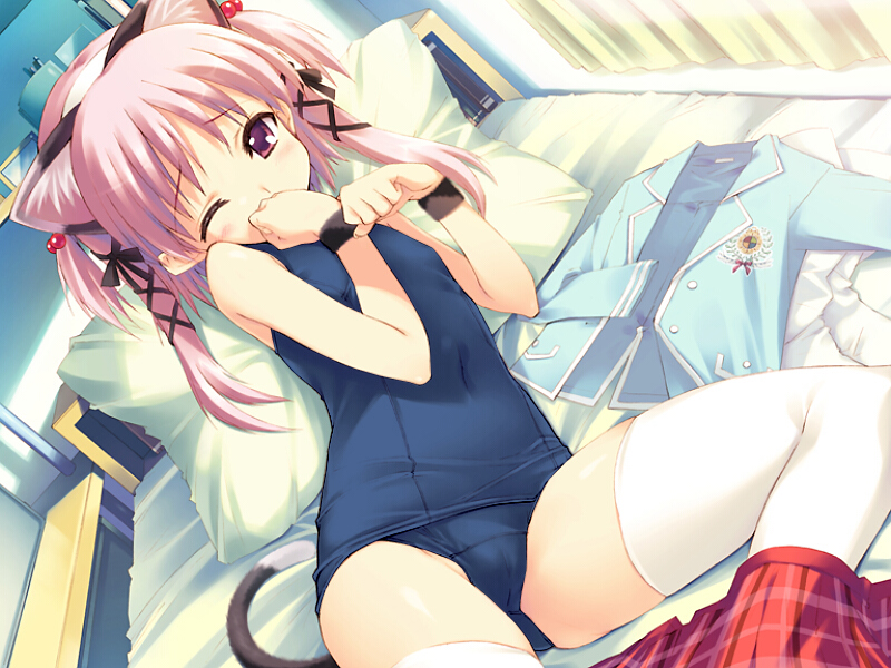 二次ロリ少女をプールや水辺以外でスク水姿にして別の目的でスクール水着を味わっちゃう二次エロ画像-1