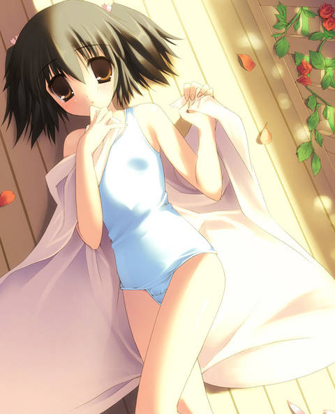 二次ロリ少女が濡れたら透けちゃいそうな白スクール水着を見せてくれる白スクロリ二次エロ画像-23