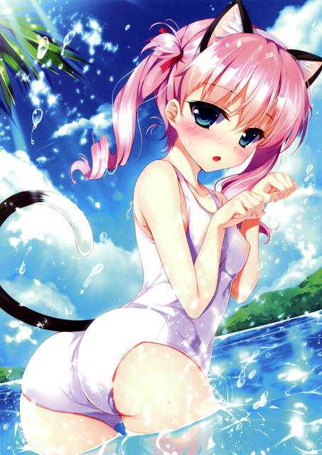 二次ロリ少女が濡れたら透けちゃいそうな白スクール水着を見せてくれる白スクロリ二次エロ画像-26