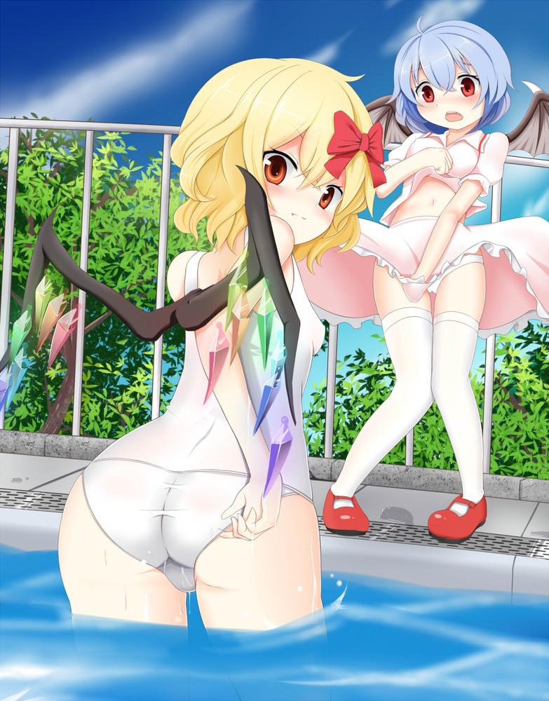 二次ロリ少女が濡れたら透けちゃいそうな白スクール水着を見せてくれる白スクロリ二次エロ画像-37