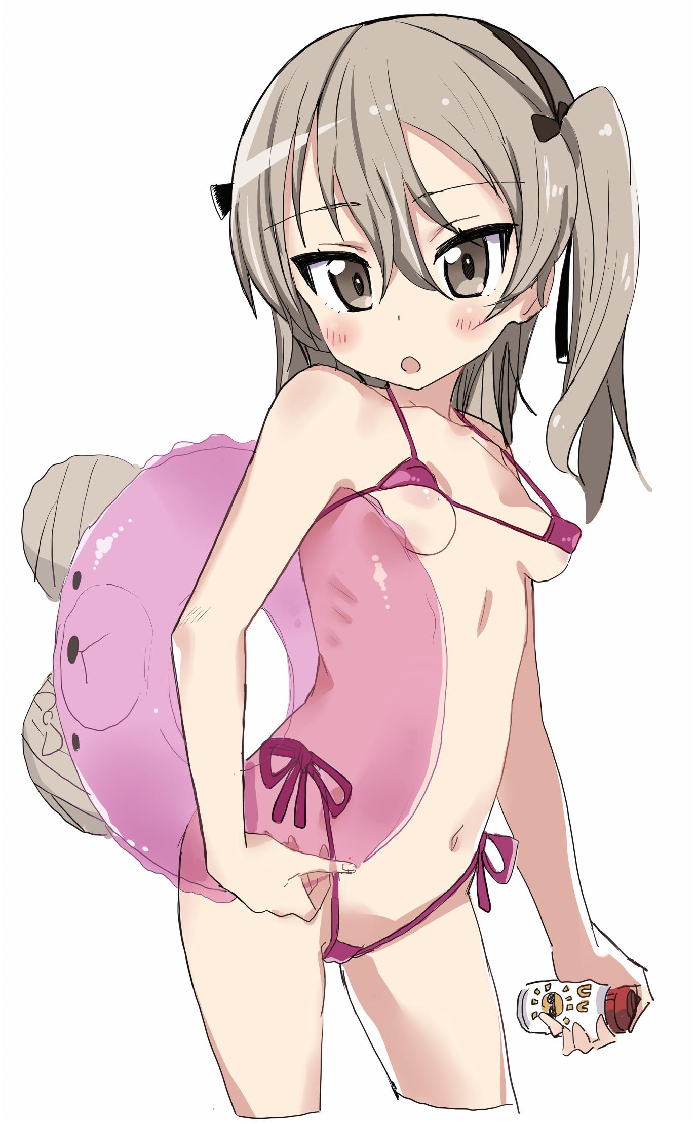 二次ロリ少女の布地少なすぎてすぐポロリしちゃいそうなきわどいマイクロビキニの二次エロ画像-32