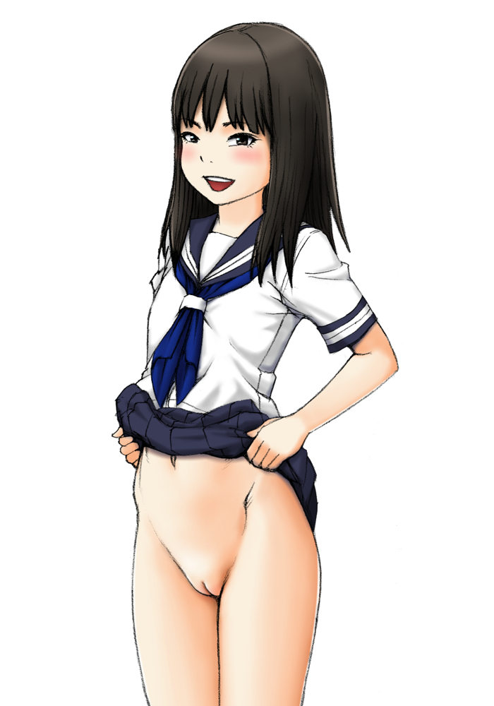 二次制服姿でおマンコ見えちゃうノーパンJCやノーパンJKの露出癖がありそうな二次エロ画像-9