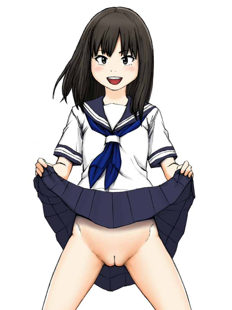 二次制服姿でおマンコ見えちゃうノーパンJCやノーパンJKの露出癖がありそうな二次エロ画像-11