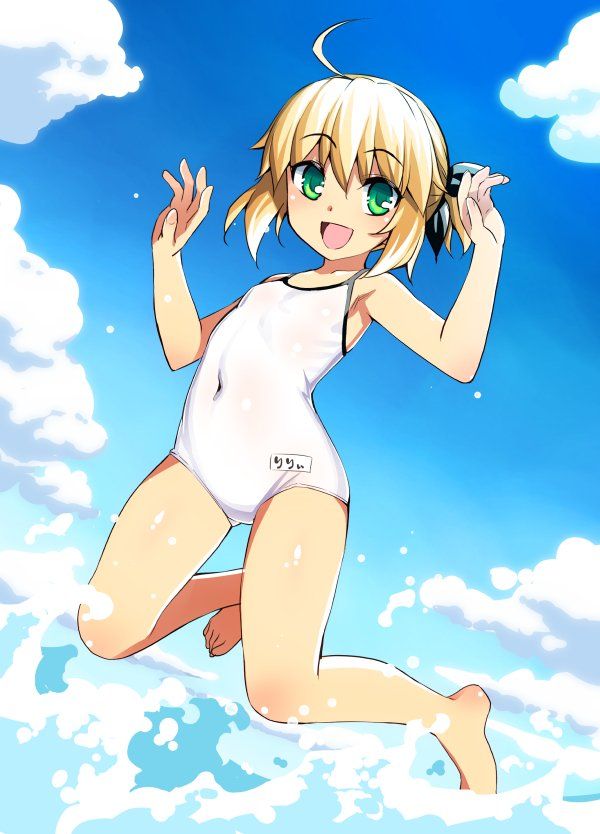 二次ロリ少女の白スクール水着姿で急に気温が上がってきたのを涼しむ白スクロリ二次エロ画像-4