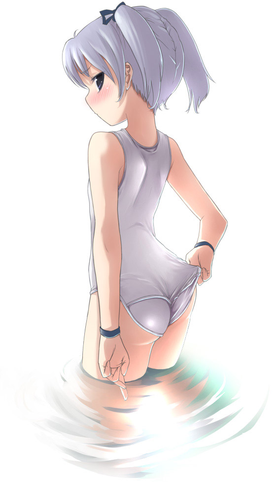 二次ロリ少女の白スクール水着姿で急に気温が上がってきたのを涼しむ白スクロリ二次エロ画像-5