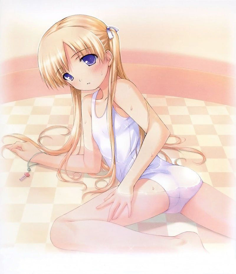 二次ロリ少女の白スクール水着姿で急に気温が上がってきたのを涼しむ白スクロリ二次エロ画像-10