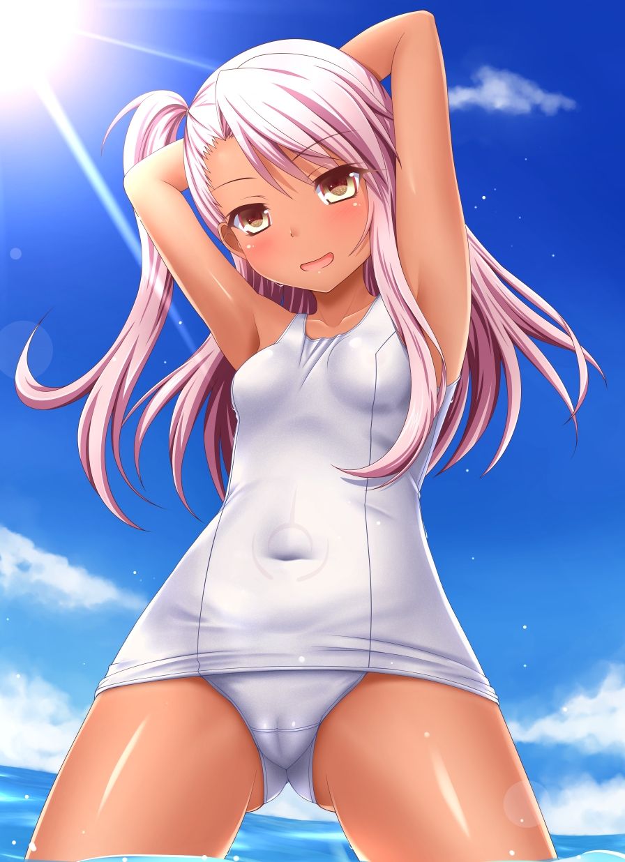二次ロリ少女の白スクール水着姿で急に気温が上がってきたのを涼しむ白スクロリ二次エロ画像-15