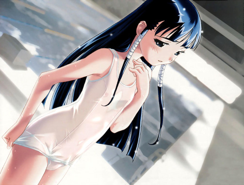 二次ロリ少女の白スクール水着姿で急に気温が上がってきたのを涼しむ白スクロリ二次エロ画像-18