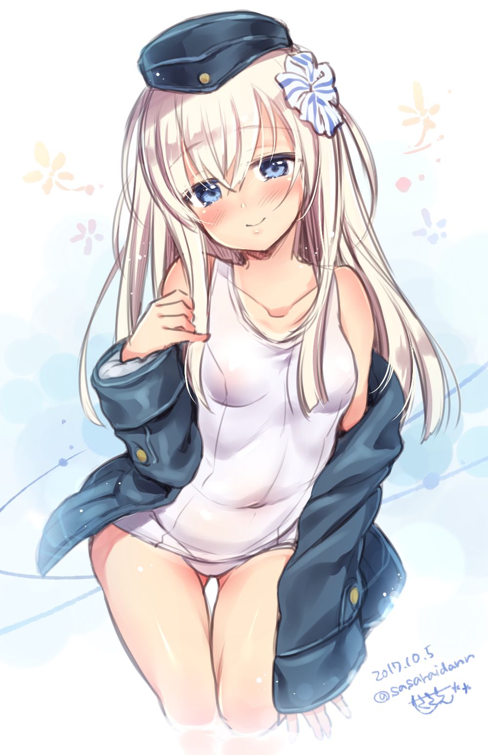 二次ロリ少女の白スクール水着姿で急に気温が上がってきたのを涼しむ白スクロリ二次エロ画像-21