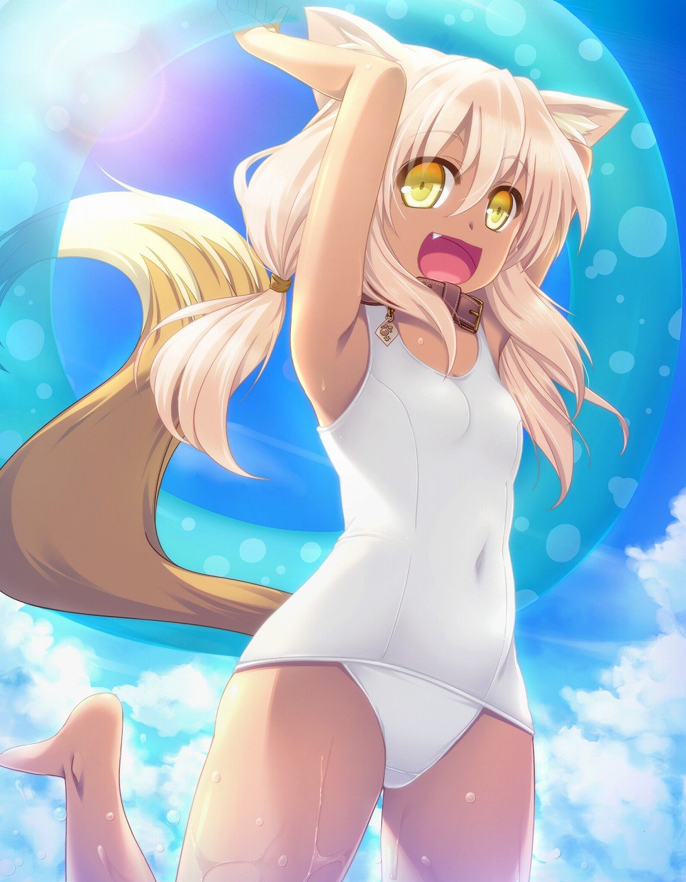 二次ロリ少女の白スクール水着姿で急に気温が上がってきたのを涼しむ白スクロリ二次エロ画像-25
