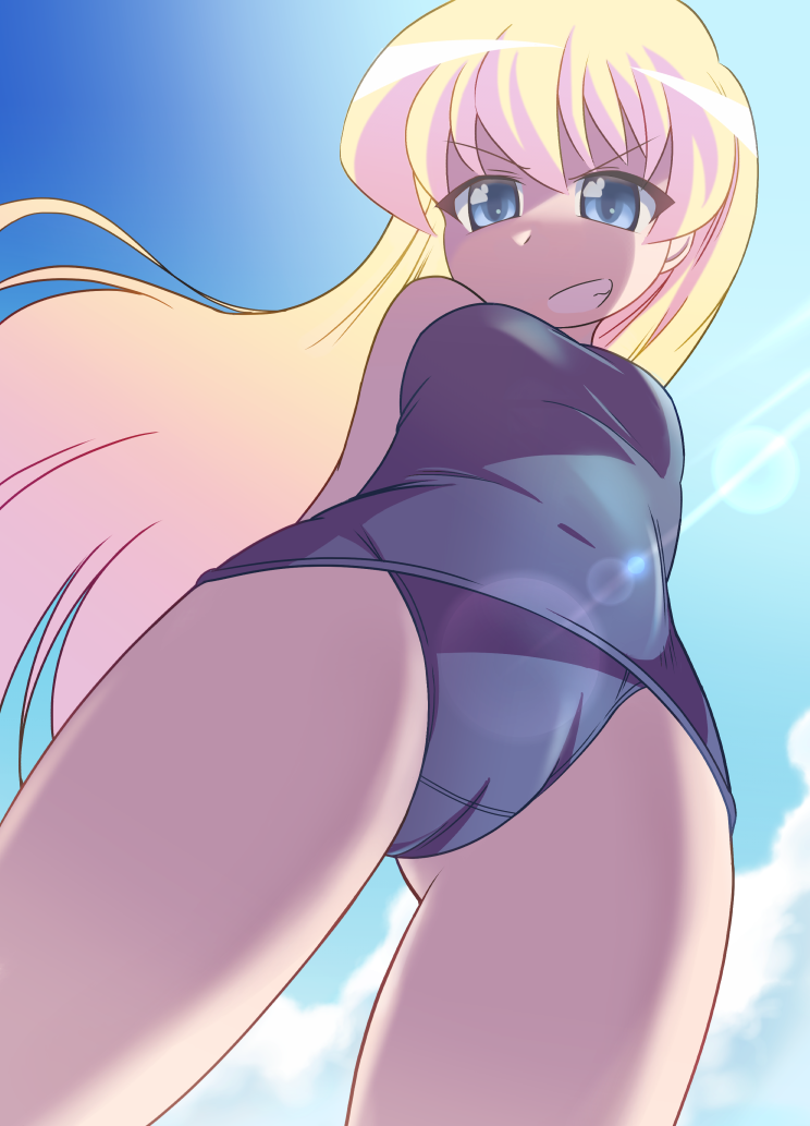 二次美少女のスク水ローアングルでプールサイドで見上げているようなシチュエーションの二次エロ画像-17