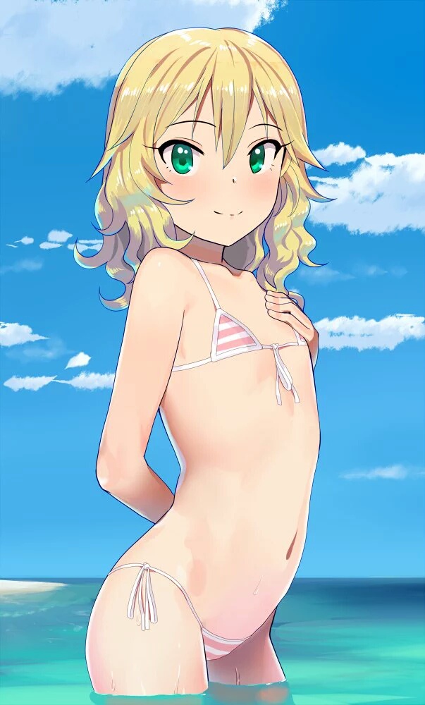 二次ロリ少女の季節外れだけど可愛くエッチなビキニやマイクロビキニ姿の肌率がたまらない二次エロ画像-22