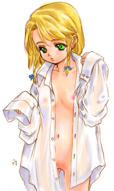 二次ロリ少女がワイシャツやブラウスなどはだけさせちゃって見える素肌やちっぱいにドキドキしちゃう二次エロ画像-6