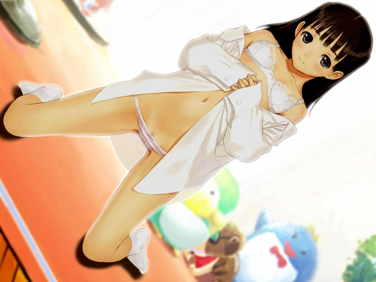 二次ロリ少女がワイシャツやブラウスなどはだけさせちゃって見える素肌やちっぱいにドキドキしちゃう二次エロ画像-29