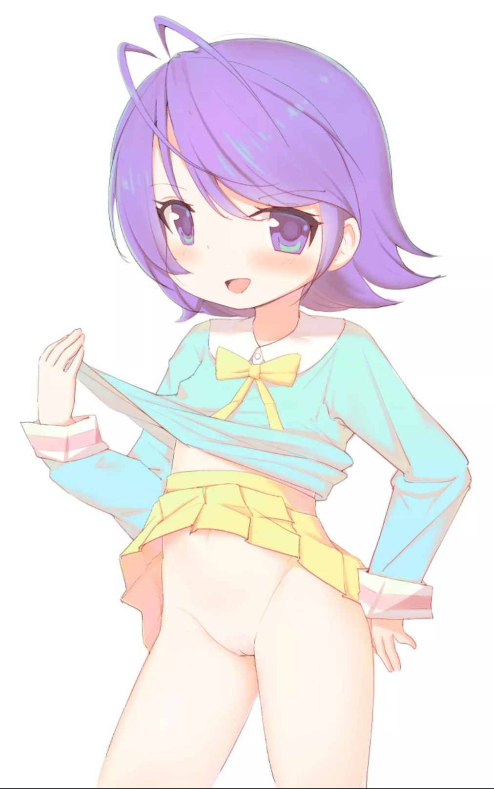 二次ロリ少女のプリーツスカートのひらひら段々とノーパンロリマンコの二次エロ画像-1
