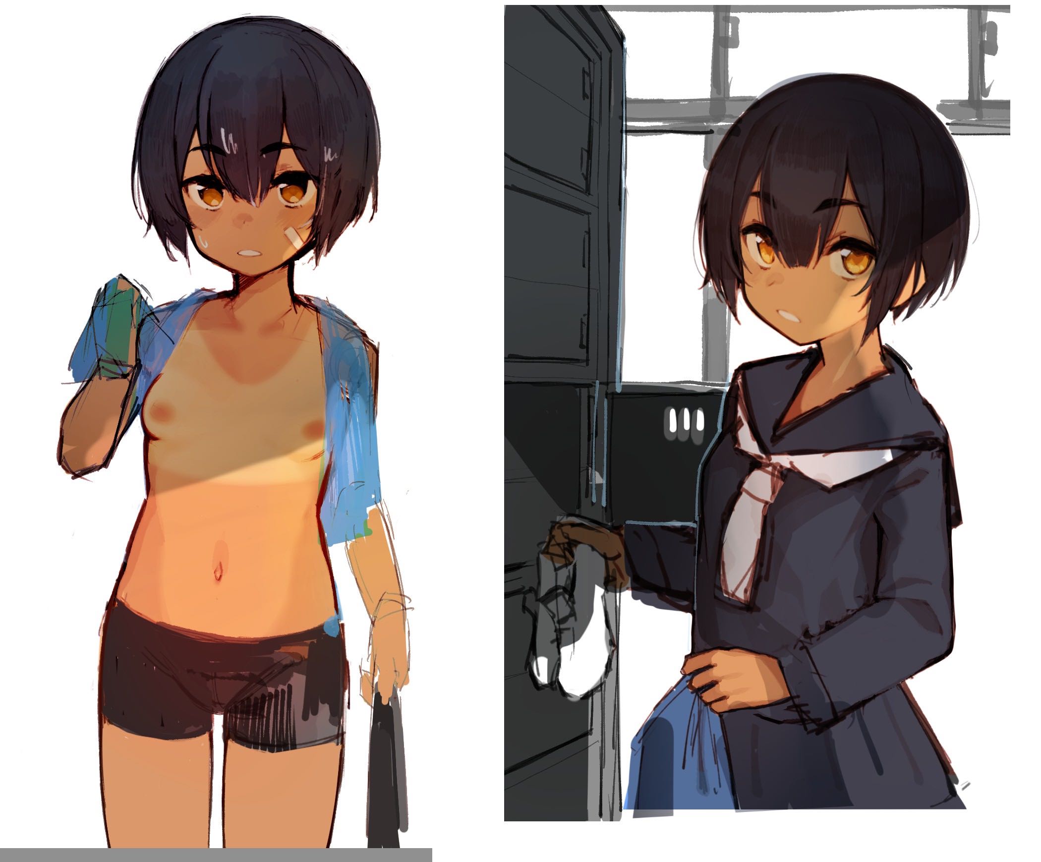 二次ロリ少女が夏らしいショートパンツやホットパンツで肌の面積がまぶしい二次エロ画像-43