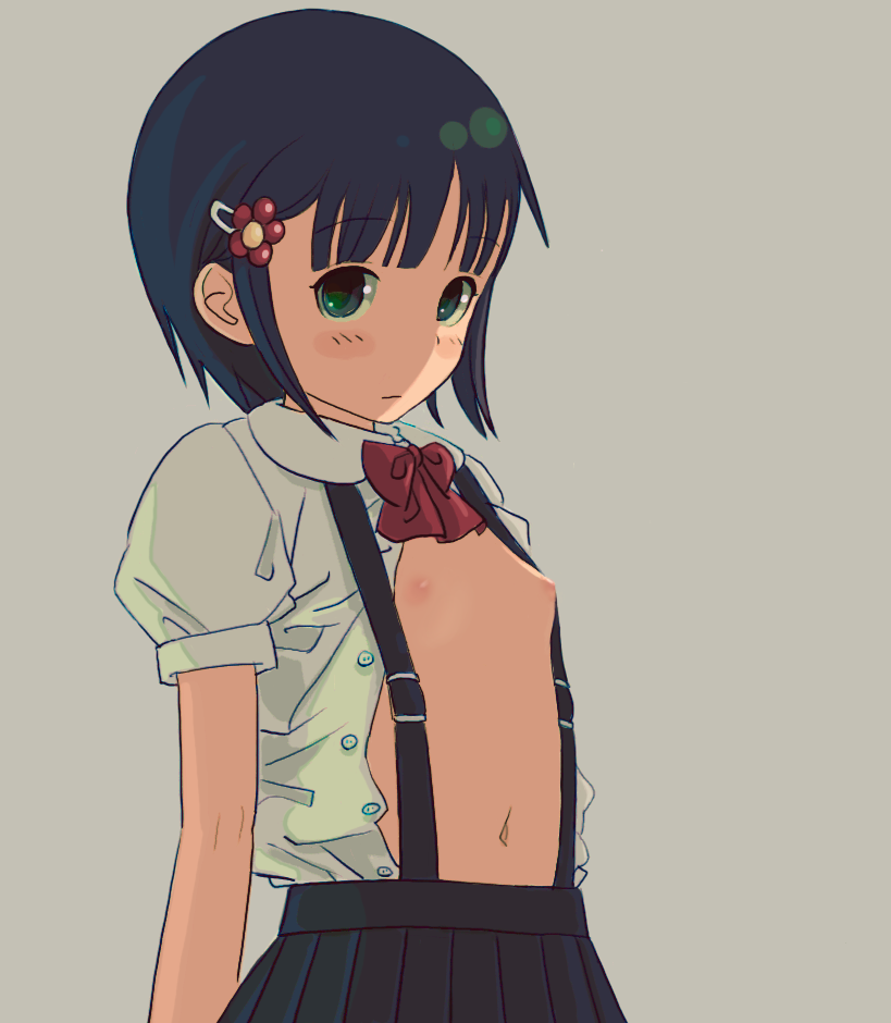 二次ロリ少女の小学校の制服チックな吊りスカート姿がたまらない吊りスカロリ二次エロ画像-7