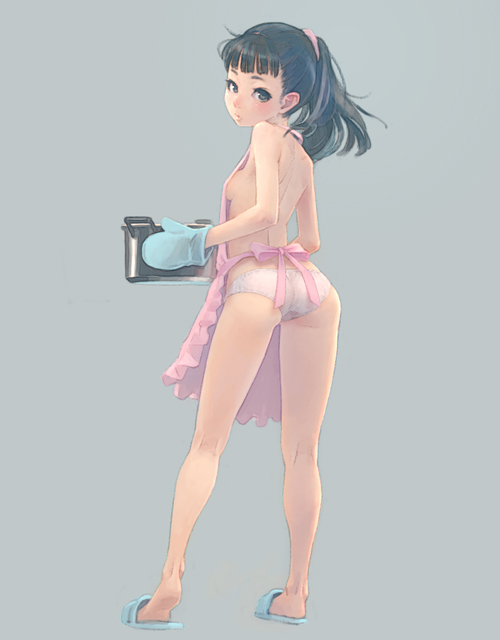 二次ロリ少女の裸エプロン姿で新妻幼な妻感あふれて癒されるロリ裸エプロンの二次エロ画像-9