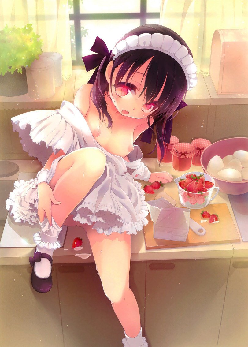 暑いからってそんな恰好で料理してると(襲っちゃうから)危ないロリ裸エプロン挑発二次エロ画像-1