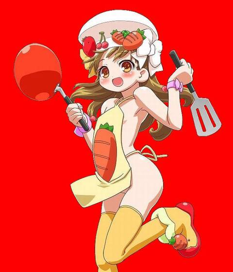 暑いからってそんな恰好で料理してると(襲っちゃうから)危ないロリ裸エプロン挑発二次エロ画像-9