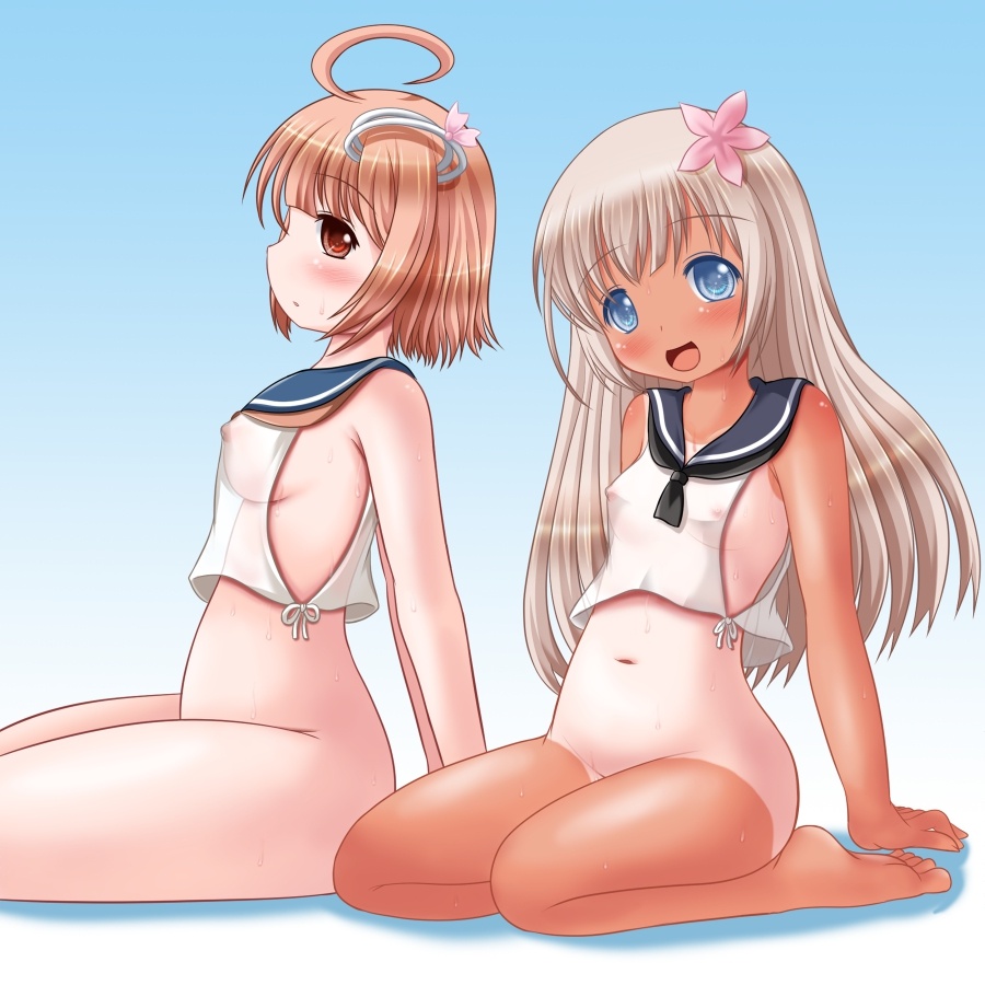 スク水日焼けと白い肌のコントラストを楽しむ夏の日差しを浴びてスク水日焼けしたロリJS少女の二次エロ画像-30
