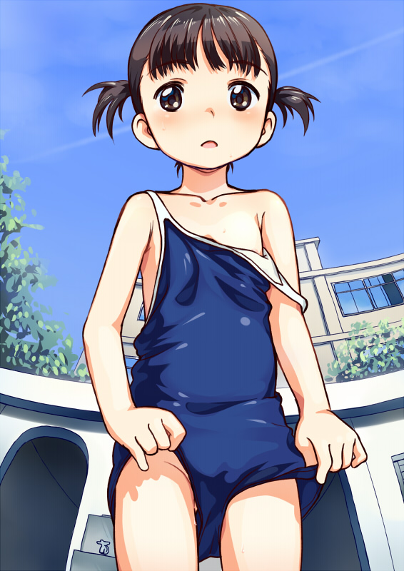 二次ロリ少女の好き水着替えや半脱ぎでスク水の裏地の見えるスク水ロリ二次エロ画像-23