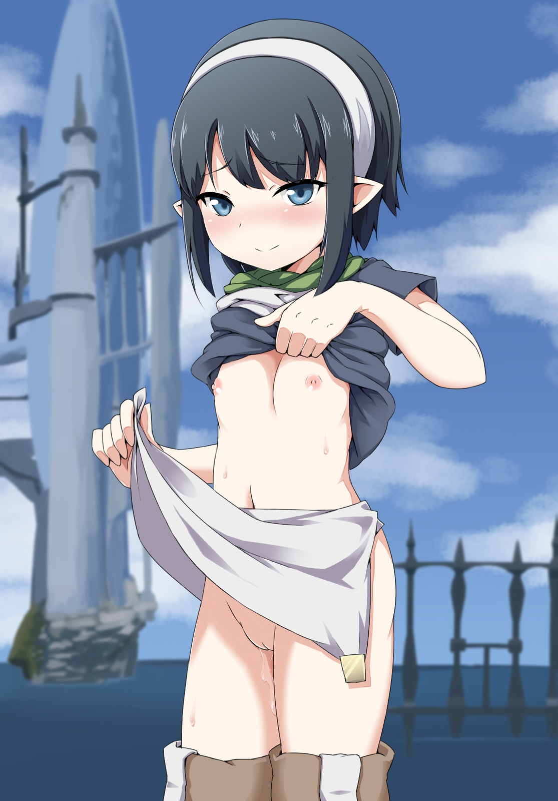 二次ロリ少女が上着、シャツをまくり上げてちっぱいを見せてくるロリちっぱいたくし上げ二次エロ画像-48