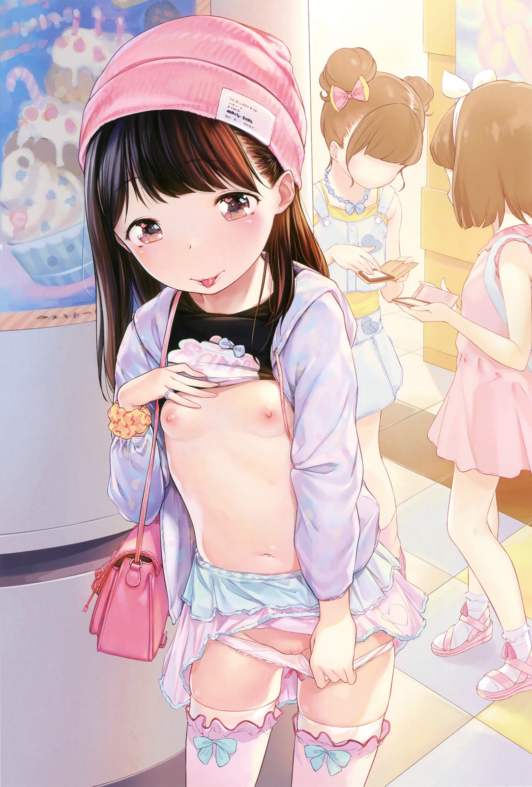 二次ロリ少女が上着、シャツをまくり上げてちっぱいを見せてくるロリちっぱいたくし上げ二次エロ画像-72