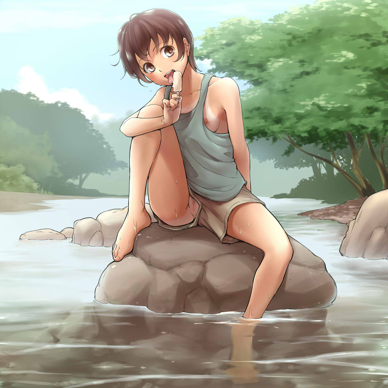 二次ロリ少女の薄着の季節に期待したくなるパイチラチクチラ胸チラちっぱいロリ二次エロ画像-25