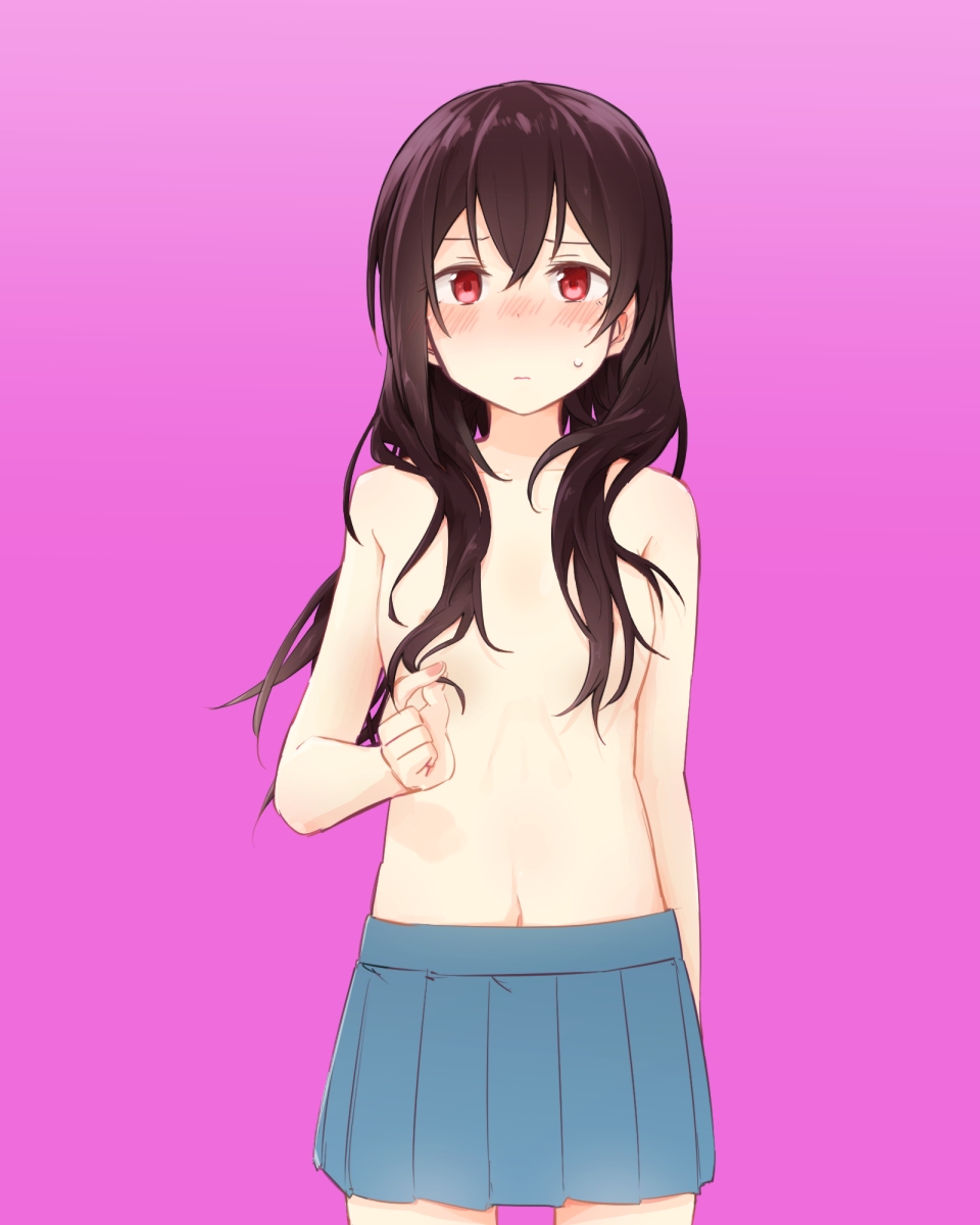 二次ロリ少女が髪の毛でその貧乳ちっぱいの乳首を隠す健全髪ブラ二次エロ画像-25