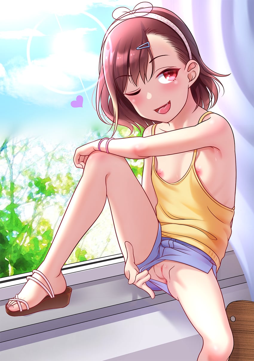 二次ロリ少女が暖かくなってきたので薄着でちくチラしちゃってる二次エロ画像-5