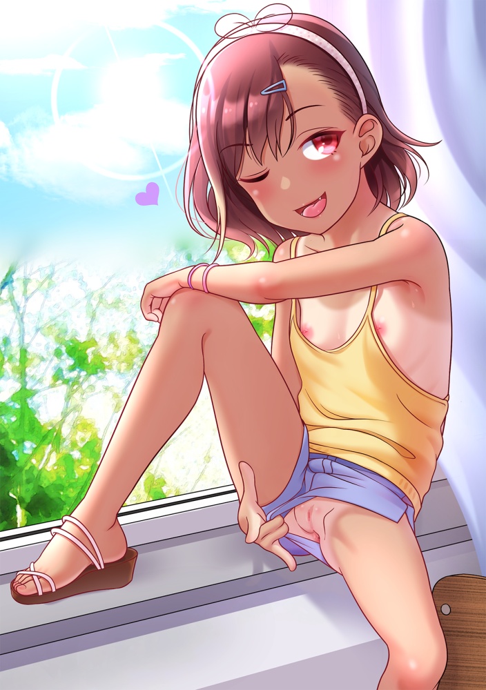 二次ロリ少女が暖かくなってきたので薄着でちくチラしちゃってる二次エロ画像-8