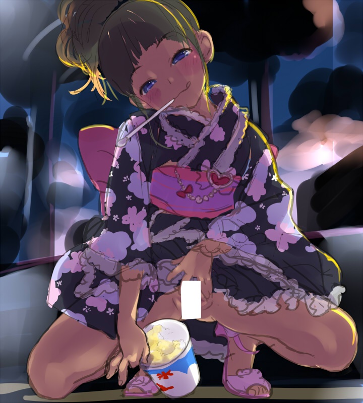 二次ロリ少女がお外でうんこ座りで露出しゃがみおしっこしてる二次エロ画像-27