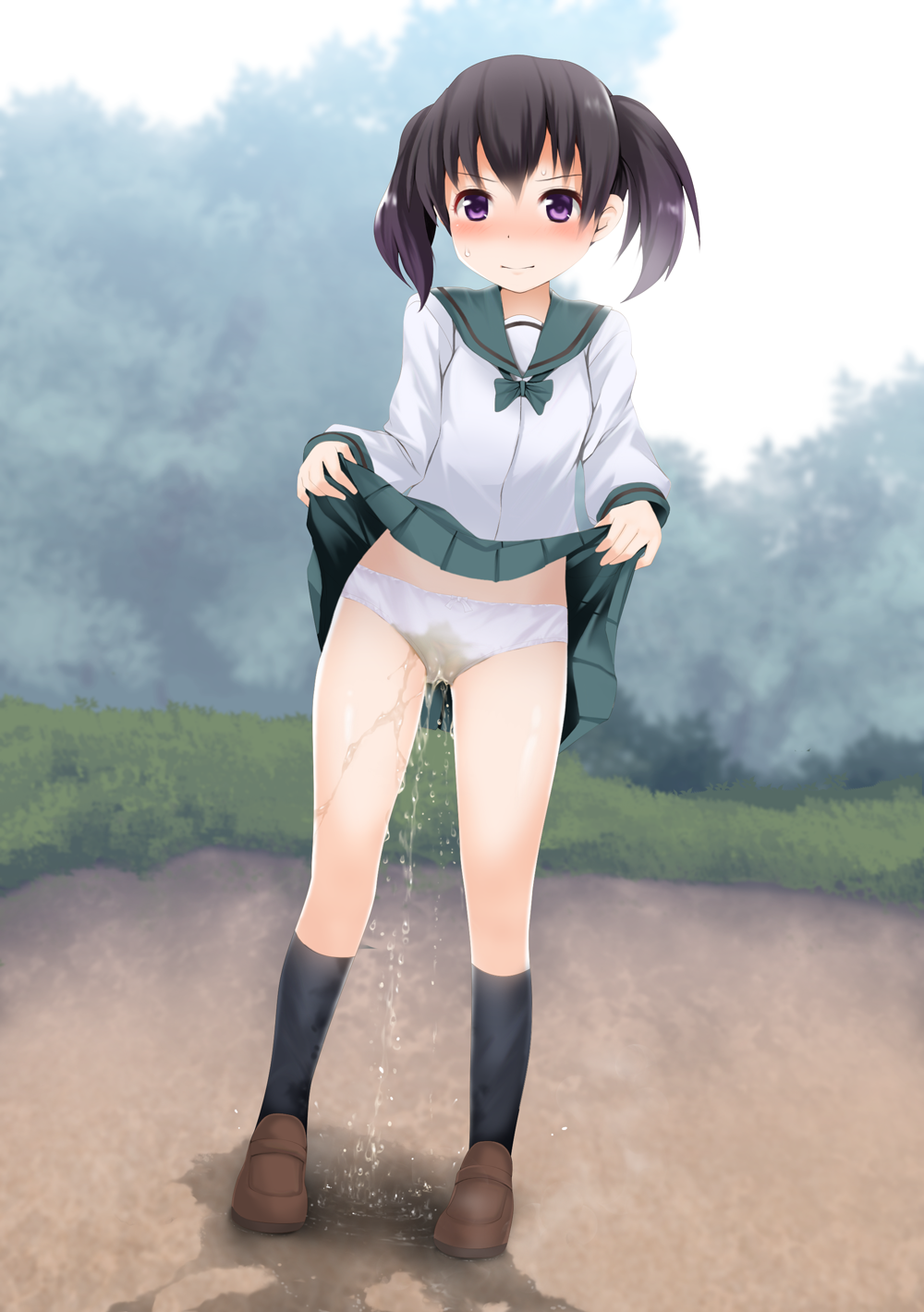 二次ロリ少女がスカートが汚れないようたくし上げておしっこやおもらししてる二次エロ画像-21