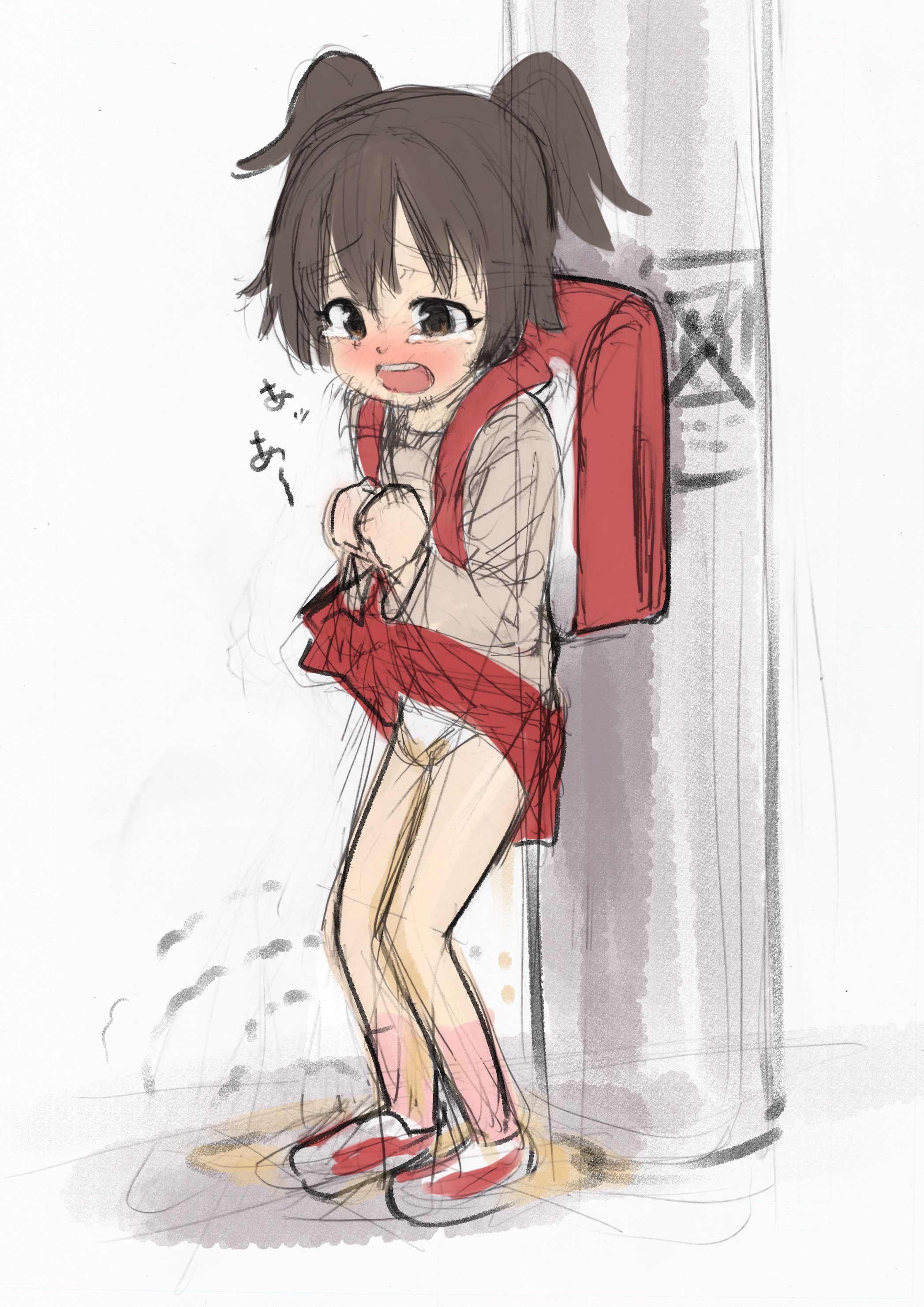 二次ロリ少女がスカートが汚れないようたくし上げておしっこやおもらししてる二次エロ画像-30