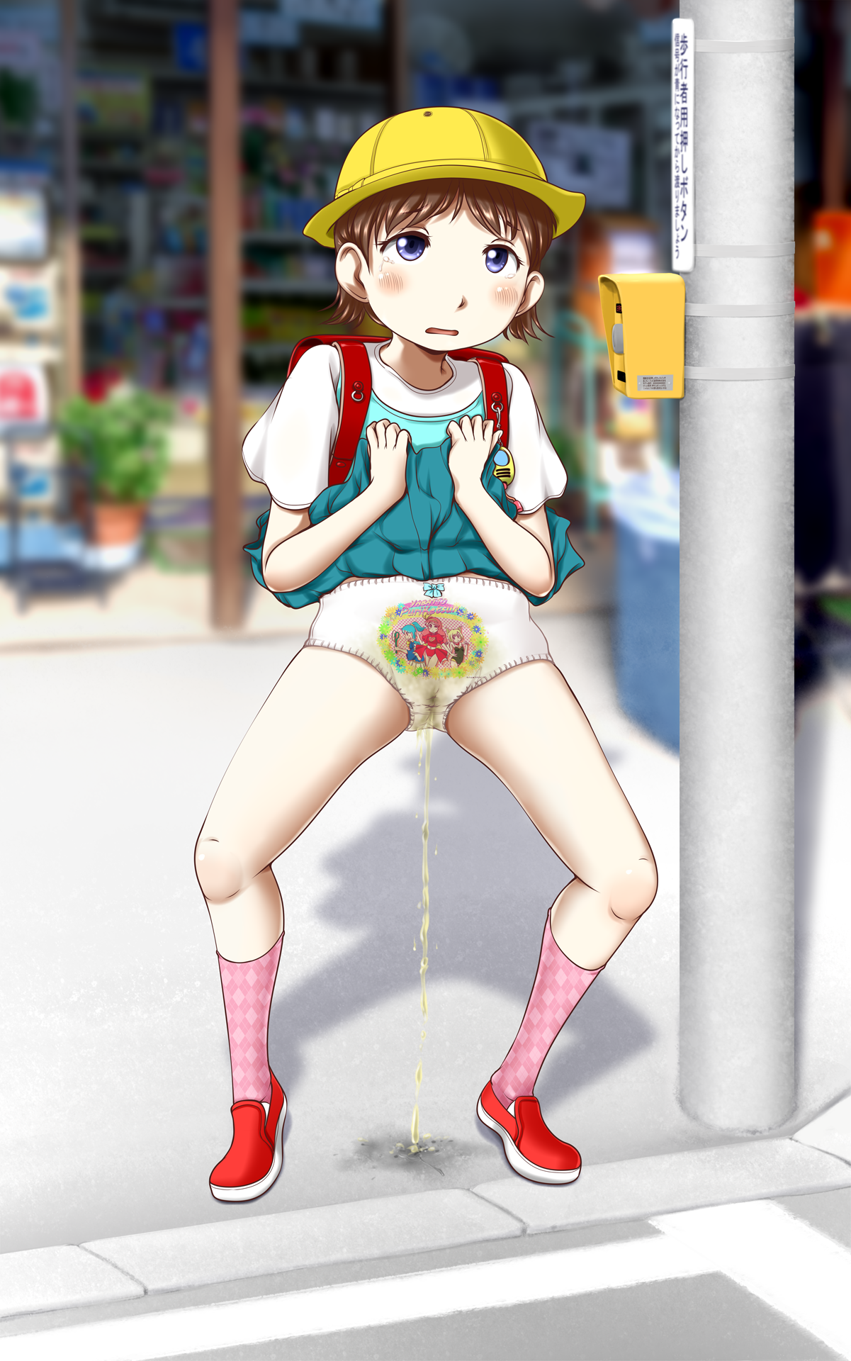 二次ロリ少女がスカートが汚れないようたくし上げておしっこやおもらししてる二次エロ画像-33