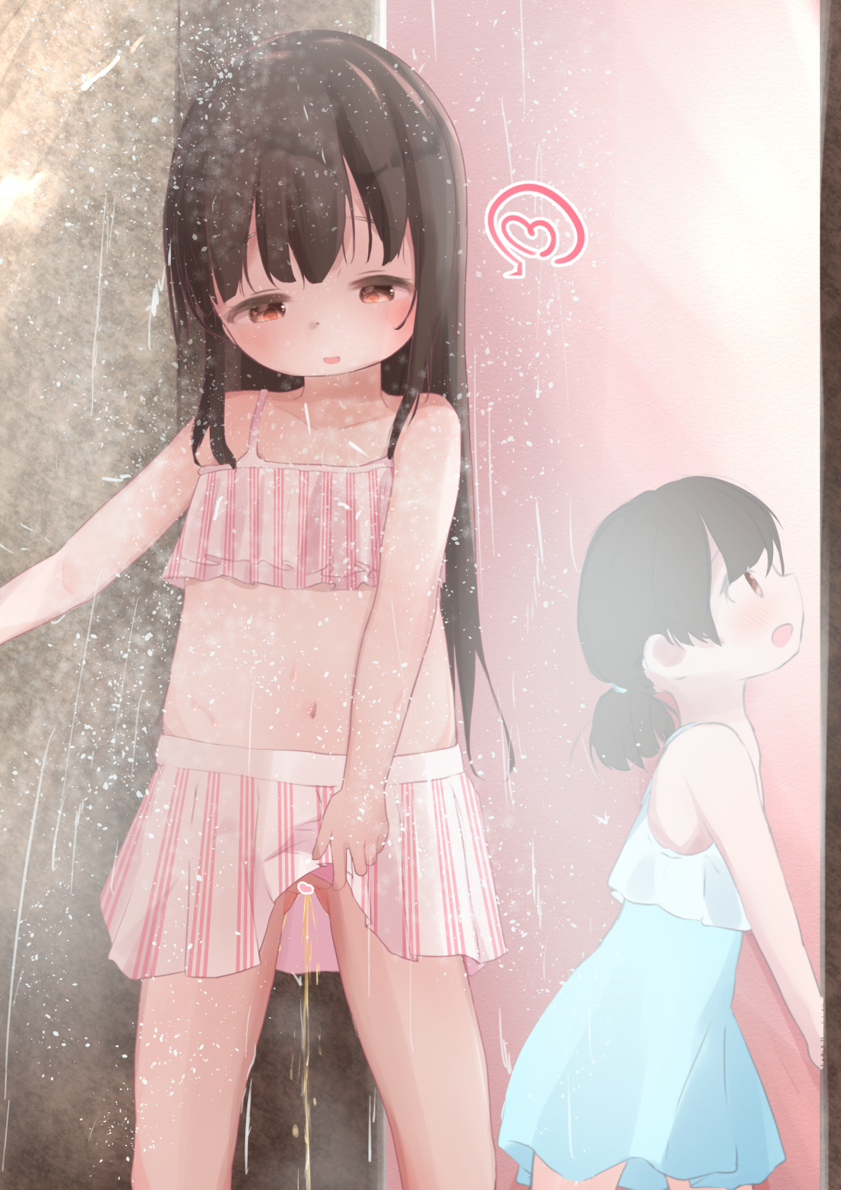 二次ロリ少女がスカートが汚れないようたくし上げておしっこやおもらししてる二次エロ画像-36