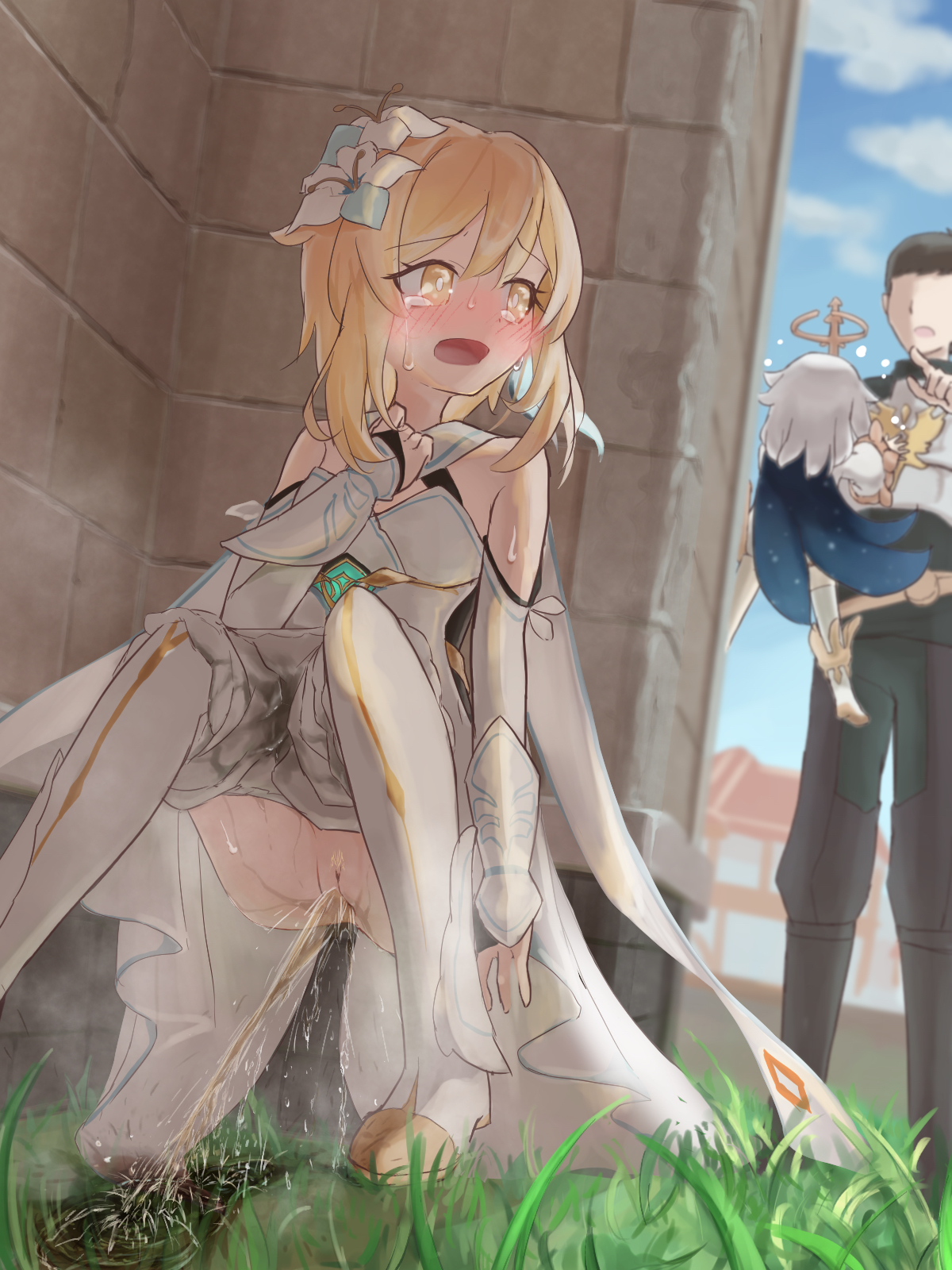 二次ロリ少女が裏路地入ってこっそり放尿している見たら連れ去り不可避な野外放尿ロリ二次エロ画像-28