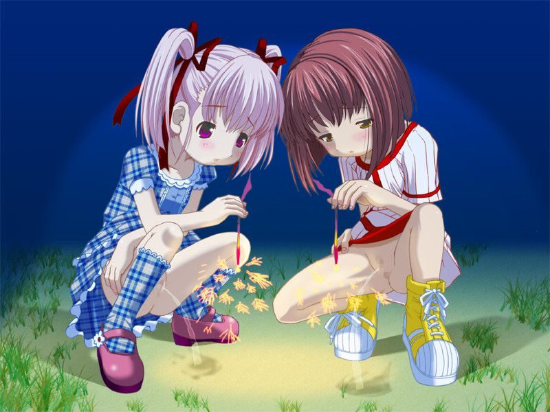 二次ロリ少女のしゃがみ野ション、お外でロリ少女が露出放尿しちゃってる二次エロ画像-7