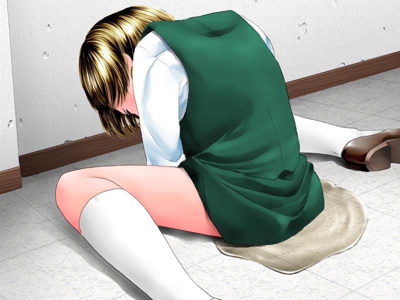 二次ロリ少女が女の子座りでお漏らしを止められず水たまり作るぺたん座り着衣ロリおもらし二次エロ画像-25