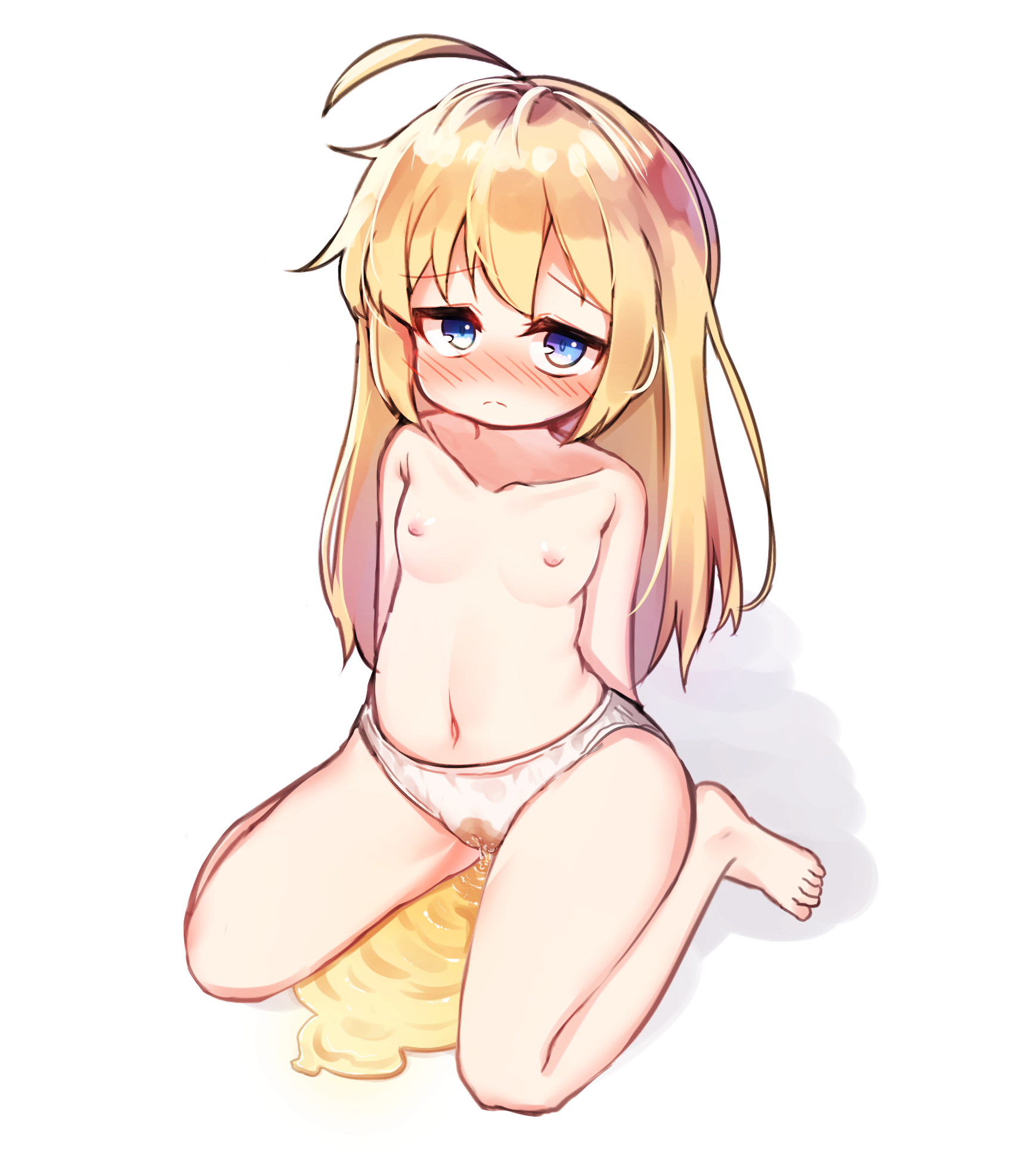 二次ロリ少女がシンプルおパンツに染み作っちゃう穿いたままおしっこお漏らしロリ二次ロリ画像-36