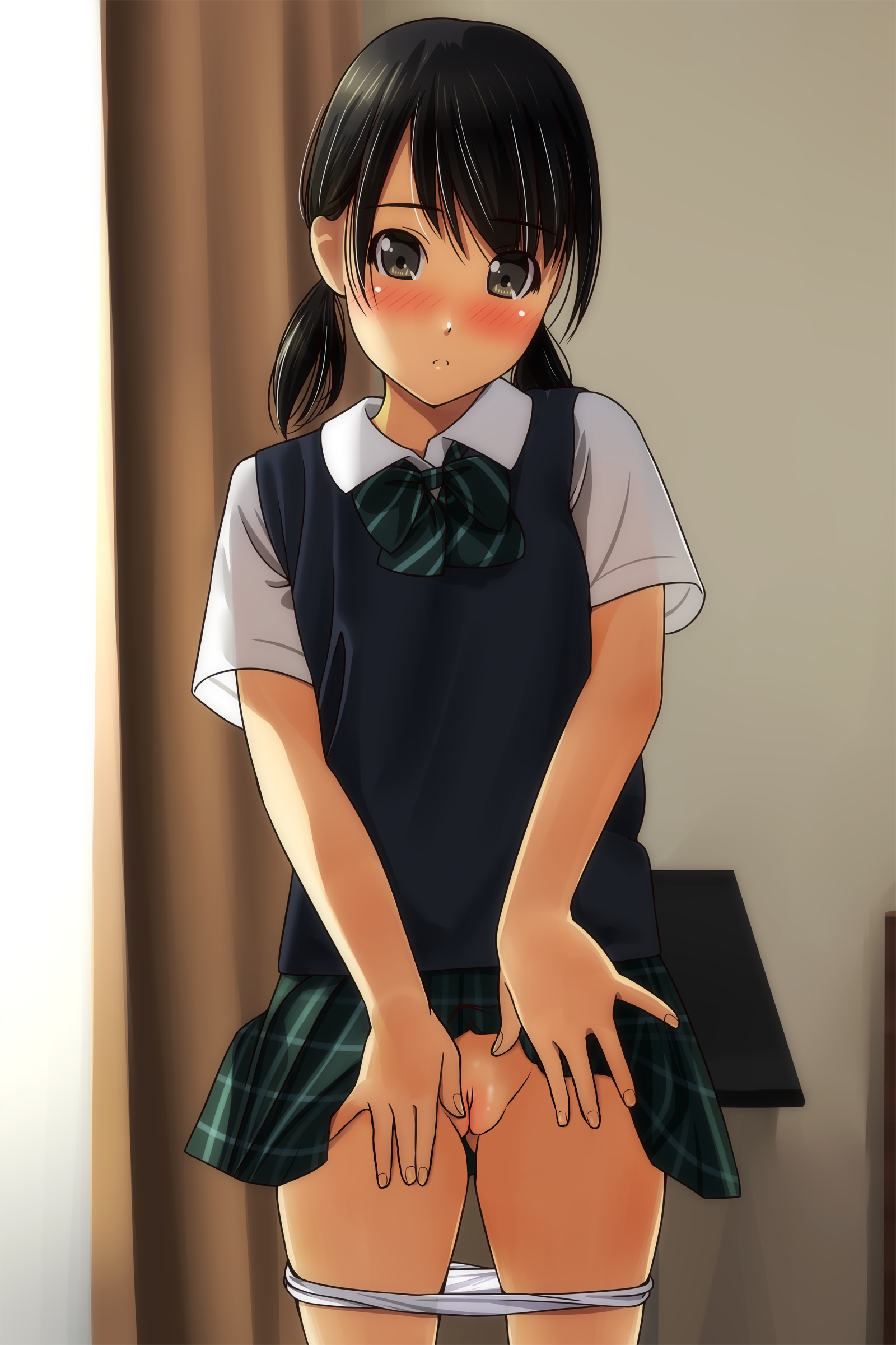 二次ロリ少女がおパンツ脱ぎかけてつるつるロリマンが見えちゃうような興奮する瞬間の二次エロ画像-31