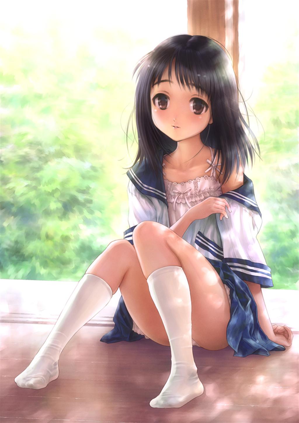 二次ロリ少女のしゃがみパンチラ、座りパンチラの無防備でかわいい姿で元気をもらうロリパンチラ二次エロ画像-9