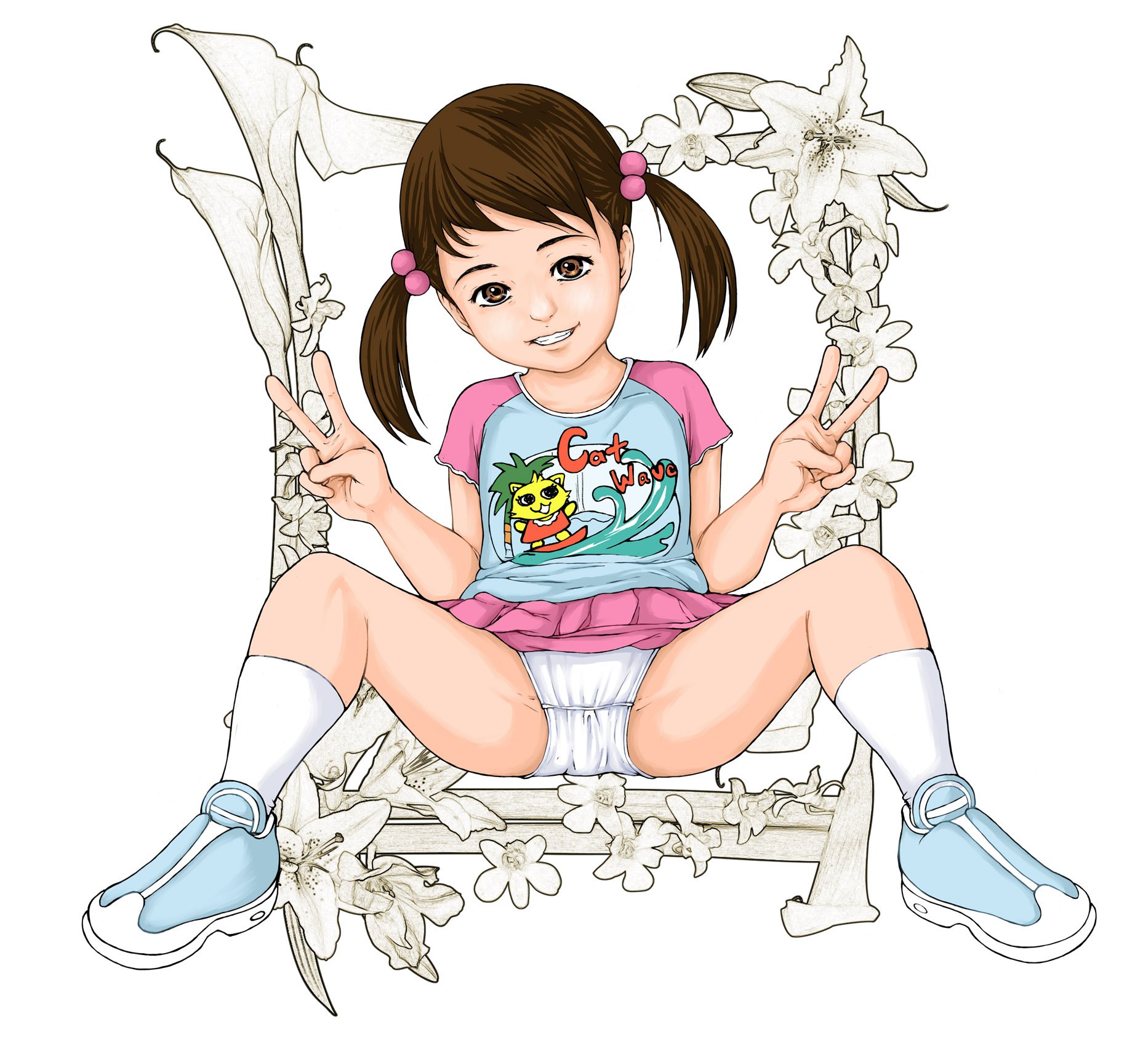 二次ロリ少女のしゃがみパンチラ、座りパンチラの無防備でかわいい姿で元気をもらうロリパンチラ二次エロ画像-21
