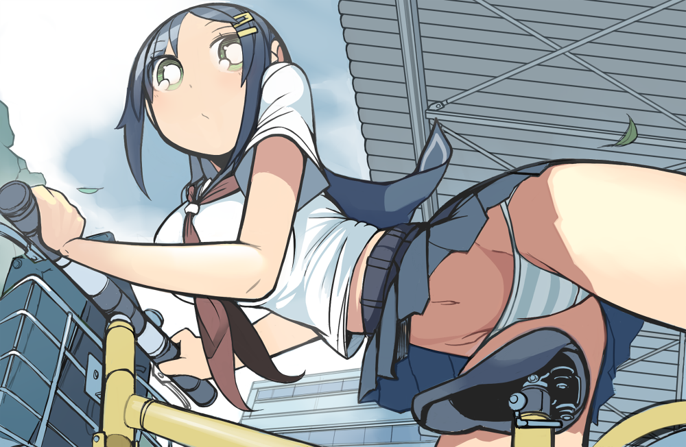 ついガン見してしまいそうな自転車パンチラ、自転車に乗りながらパンチラ女子二次エロ画像-20