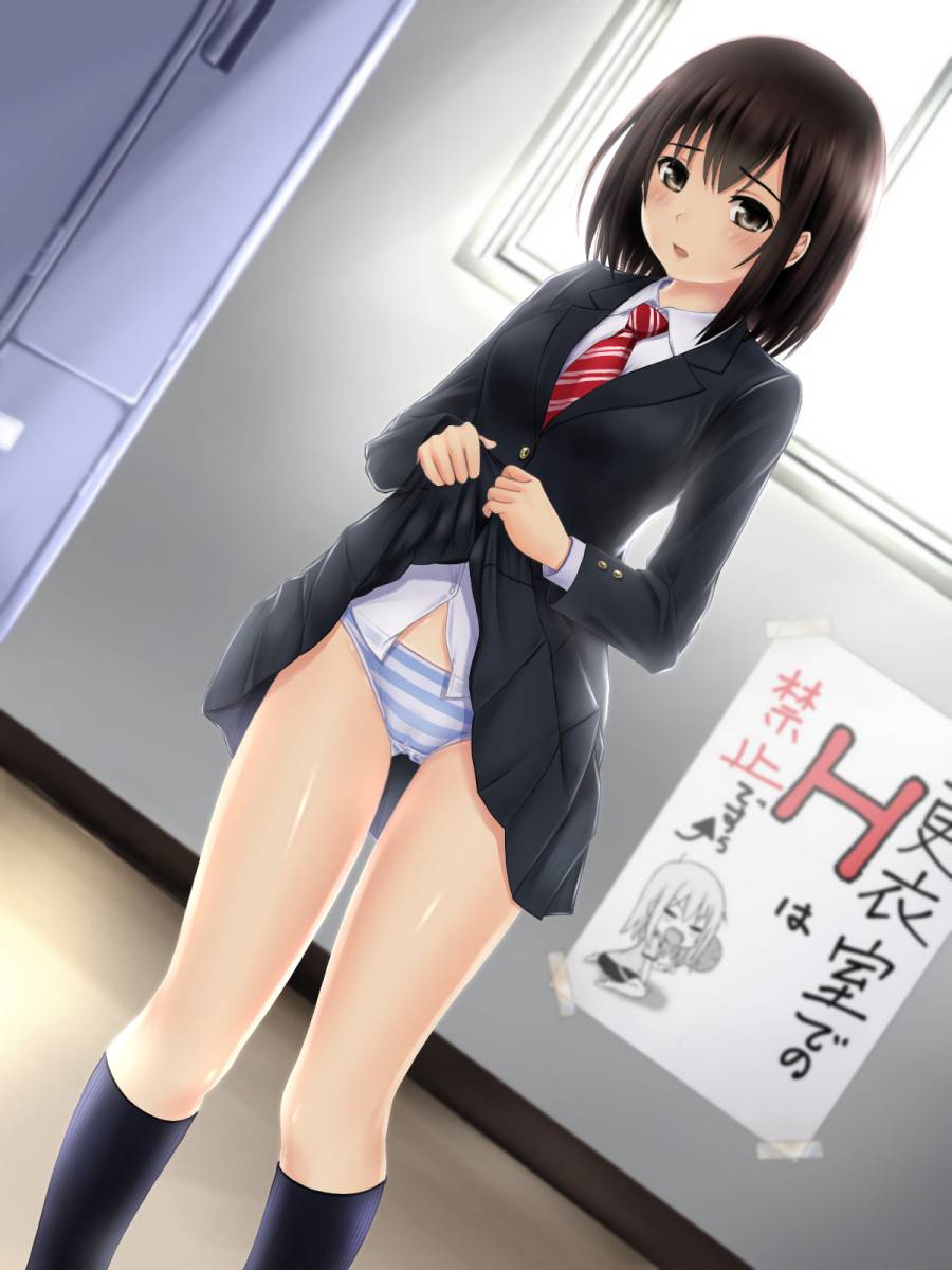 学校でこっそりスカートたくし上げてパンツを見せてくれる露出系制服美少女たくし上げ二次エロ画像-4