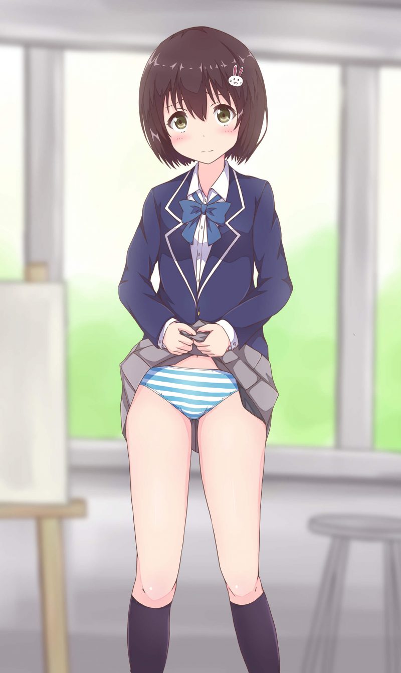 学校でこっそりスカートたくし上げてパンツを見せてくれる露出系制服美少女たくし上げ二次エロ画像-5